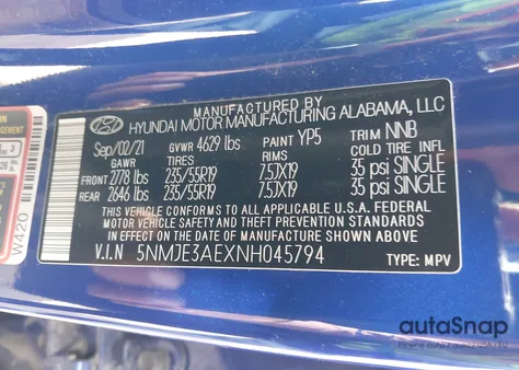 2022 Hyundai Tucson Limited из США, поврежденный, VIN 5NMJE3AEXNH045794